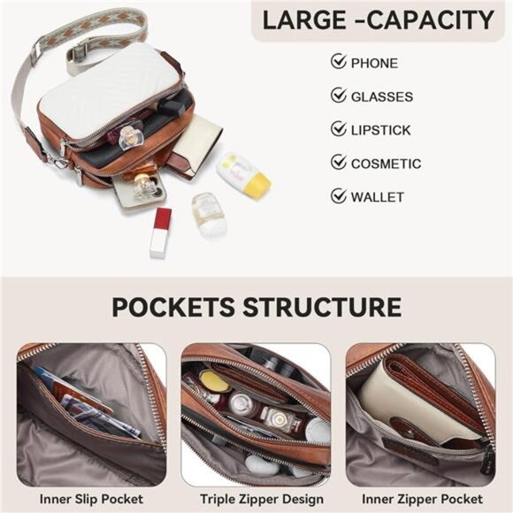 Crossbody Bags for Women Vegan Leather Purses Quilted Shoulder - Picture 4 of 6